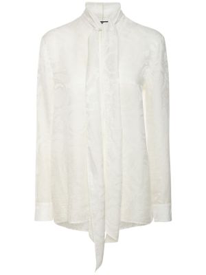Camicia di seta in tessuto jacquard Versace bianco