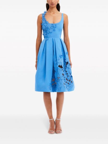 Sukienka midi w kwiatki Oscar De La Renta niebieska