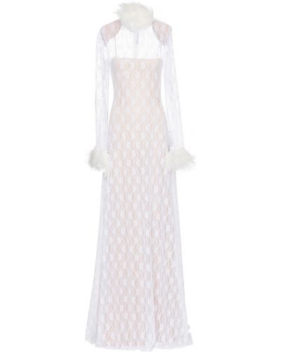Krajkové květinové midi šaty z peří Christopher Kane - bílá