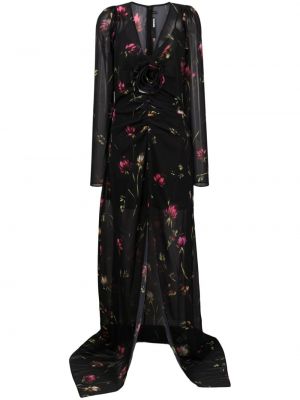 Rochie lunga cu model floral cu imagine cu decolteu în v Rotate negru