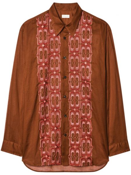 Medvilninė siuvinėta marškiniai Dries Van Noten ruda