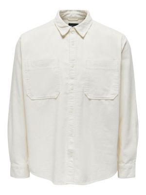 Vlnená košeľa Only & Sons biela