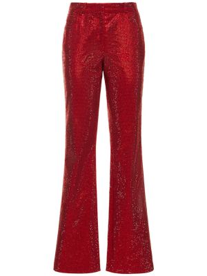Pantaloni cu picior drept de cristal Ferragamo roșu
