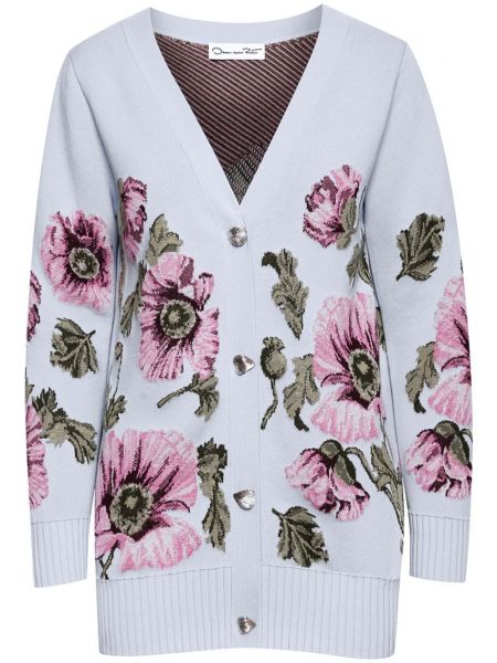 Cardigan lung cu model floral din jacard Oscar De La Renta