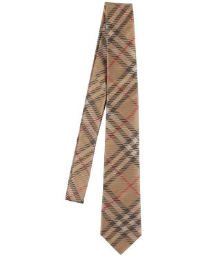 Kockovaná hodvábna kravata Burberry béžová
