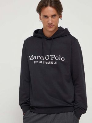 Бавовняний светр з капюшоном з аплікацією Marc O'polo чорний