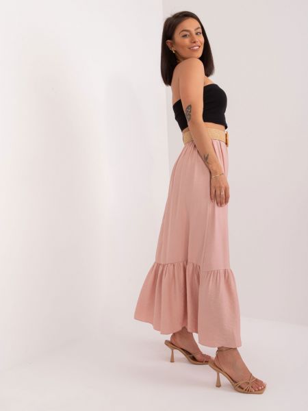 Maksi suknja s volanima Fashionhunters ružičasta