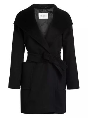 Шерстяное пальто с капюшоном Max Mara черное