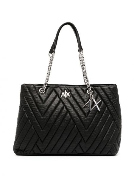 Δερμάτινη τσάντα shopper Armani Exchange μαύρο