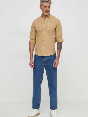 Koszula jeansowa na guziki bawełniana puchowa Pepe Jeans beżowa