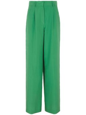Pantaloni de mătase cu croială lejeră plisate Giorgio Armani verde