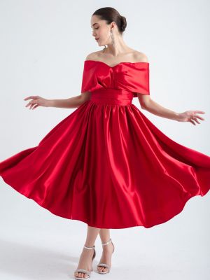Σατέν βραδινό φόρεμα με λαιμόκοψη boatneck Lafaba κόκκινο