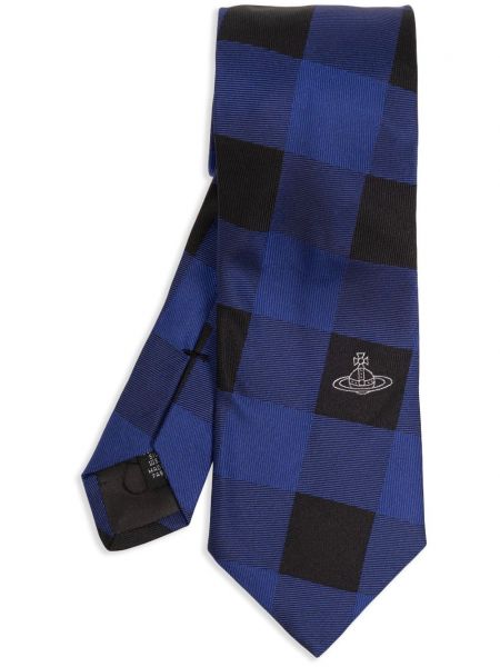 Kockovaná hodvábna kravata s výšivkou Vivienne Westwood