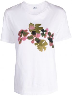 Kvetinové bavlnené tričko s potlačou Ps Paul Smith biela