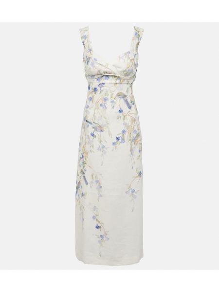 Λινή μίντι φόρεμα με σχέδιο Zimmermann μπλε