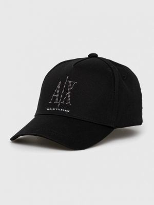 Памучна шапка с козирки с апликация Armani Exchange черно