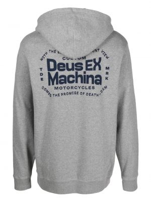 Mikina s kapucí s potiskem jersey Deus Ex Machina šedá