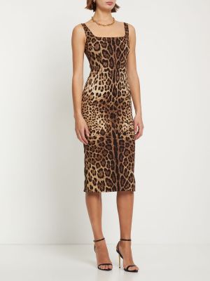 Midi obleka s potiskom z leopardjim vzorcem Dolce & Gabbana