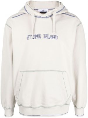 Pamučna hoodie s kapuljačom s vezom Stone Island bež