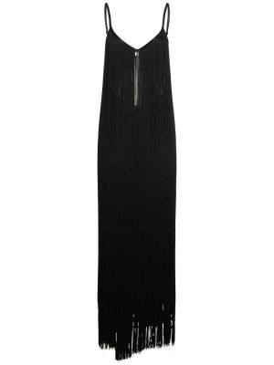 Dlouhé šaty s třásněmi se síťovinou Alexander Wang černé