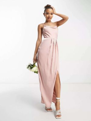 Атласное длинное платье Tfnc розовое