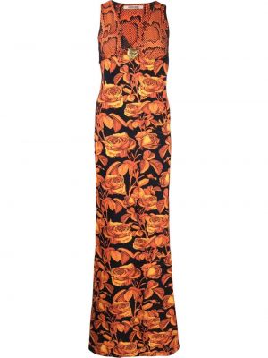 Robe de soirée sans manches à fleurs Roberto Cavalli orange