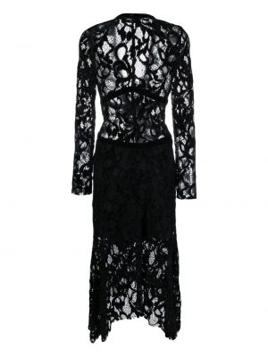 Krajkové asymetrické sametové midi šaty Sonia Rykiel černé