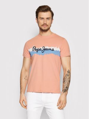 Тениска slim Pepe Jeans розово