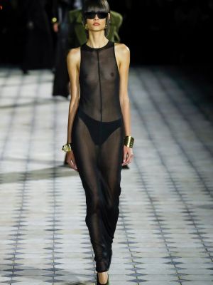 Průsvitné dlouhé šaty Saint Laurent černé