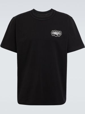 T-shirt di cotone con stampa Sacai nero