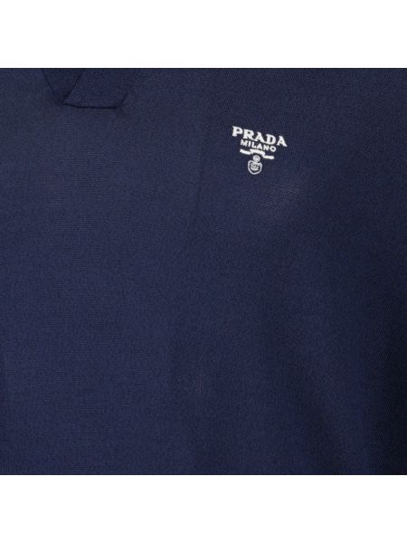 Camisa de seda con escote v Prada azul