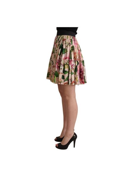 Mini falda de cintura alta de seda de flores Dolce & Gabbana rosa