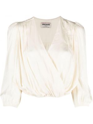 Satenska bluza z v-izrezom z draperijo Zadig&voltaire bela