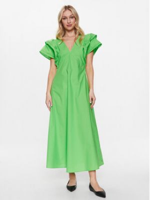 Sukienka długa z falbankami Tommy Hilfiger zielona