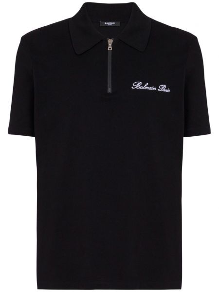 Polo brodé en coton Balmain noir