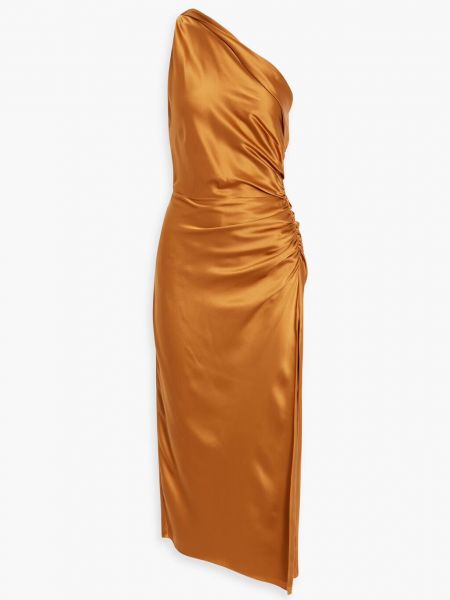 Платье мини из шелкового атласа на одно плечо со сборками Michelle Mason, медь
