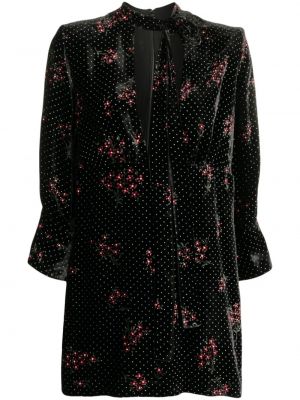 Žametna obleka iz rebrastega žameta s cvetličnim vzorcem Dsquared2 črna
