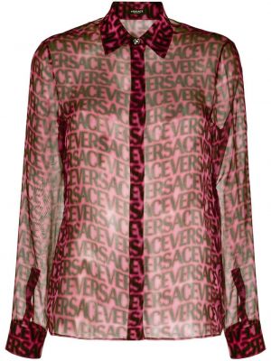 Caurspīdīgs zīda krekls ar apdruku Versace