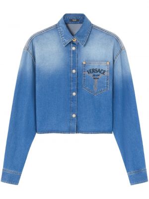Siuvinėta džinsiniai marškiniai Versace mėlyna