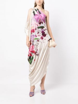 Bílé drapované květinové dlouhé šaty s potiskem Silvia Tcherassi