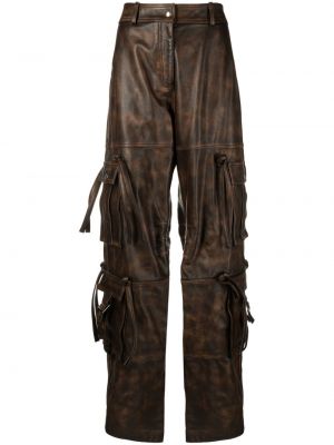 Pantalon cargo en cuir avec poches Andreādamo marron