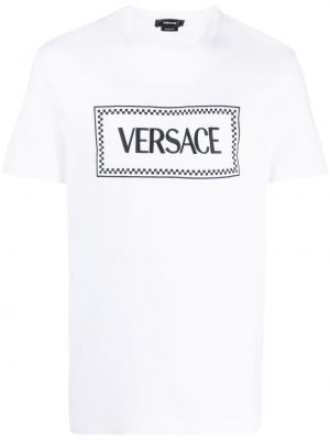 Памучна тениска с принт Versace бяло