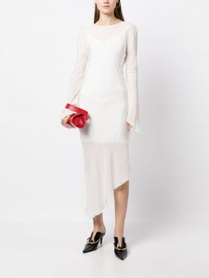 Przezroczysta sukienka koktajlowa z otwartymi plecami asymetryczna Materiel biała