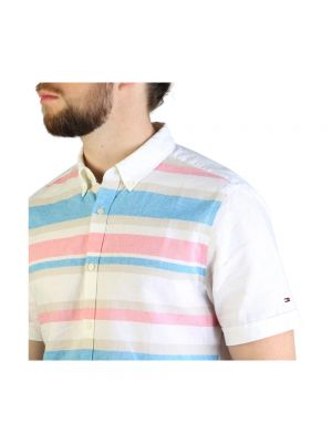 Camisa de lino de algodón a rayas Tommy Hilfiger blanco