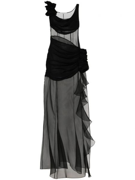 Gėlėtas šilkinis vakarinė suknelė Alessandra Rich juoda