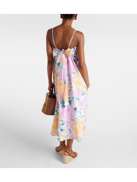 Pamučna lanena midi haljina s cvjetnim printom Juliet Dunn