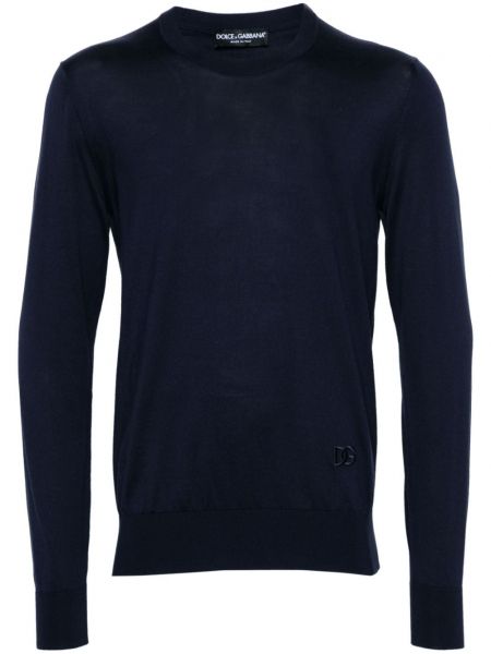 Svileni džemper s okruglim izrezom Dolce & Gabbana plava