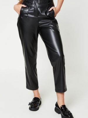 Кожаные прямые брюки с высокой талией из искусственной кожи Dorothy Perkins черные