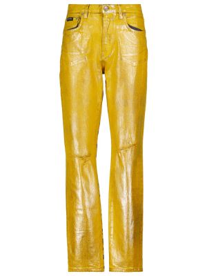 Leopardí straight fit džíny s potiskem Dolce&gabbana žluté