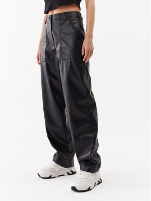 Pantaloni din piele din piele ecologică Calvin Klein Jeans negru